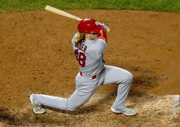 Harrison Bader of the St. Louis Cardinals in action against the New York Mets at Citi Field on September 15, 2021 in New York City. The Cardinals...