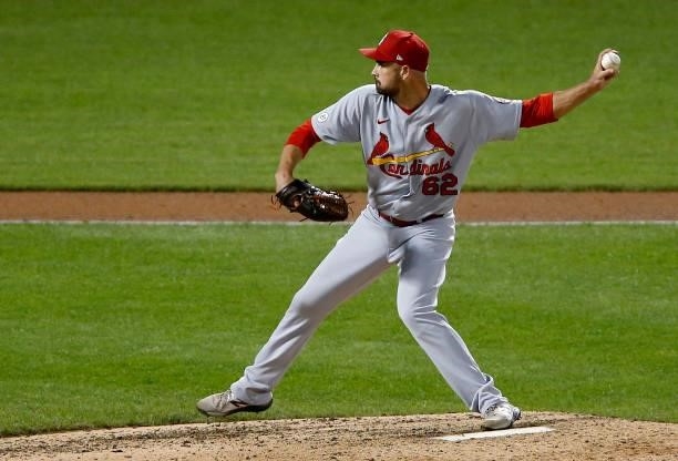McFarland of the St. Louis Cardinals in action against the New York Mets at Citi Field on September 15, 2021 in New York City. The Cardinals defeated...