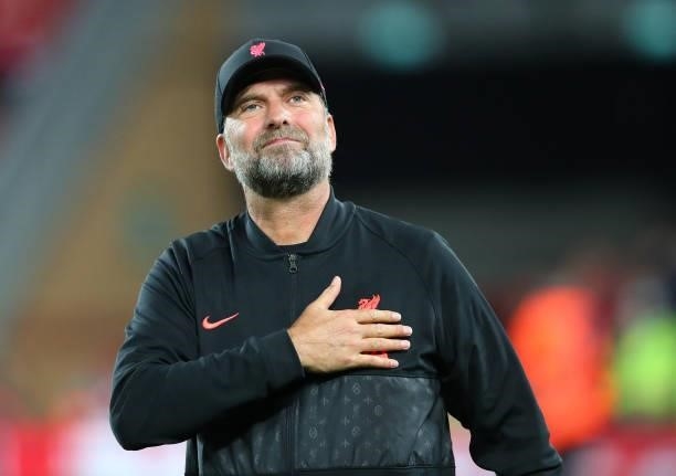 Jurgen Klopp the manager of Liverpool celebrates after the UEFA Champions League group B match between Liverpool FC and AC Milan at Anfield on...