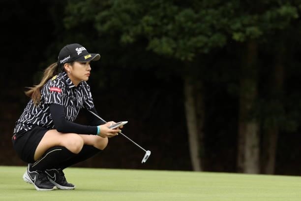 Ayano Yasuda of Japan lines up a putt on the 10th green during the first round of the Sumitomo Life Vitality Ladies Tokai Classic at Shin Minami...