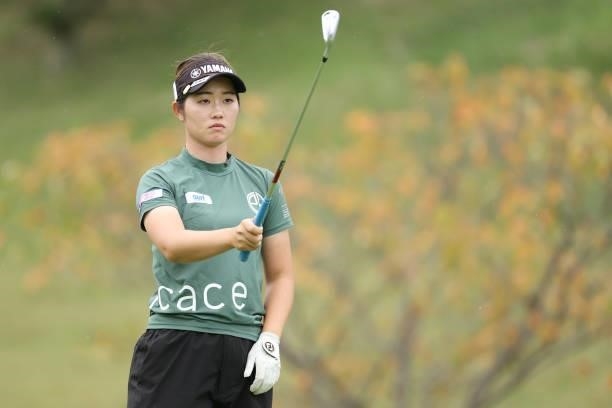 Nozomi Uetake of Japan hits her tee shot on the 11th hole during the first round of the Sumitomo Life Vitality Ladies Tokai Classic at Shin Minami...