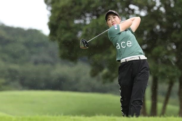 Nozomi Uetake of Japan hits her tee shot on the 12th hole during the first round of the Sumitomo Life Vitality Ladies Tokai Classic at Shin Minami...