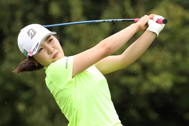 Ayaka Furue of Japan hits her tee shot on the 15th hole during the first round of the Sumitomo Life Vitality Ladies Tokai Classic at Shin Minami...