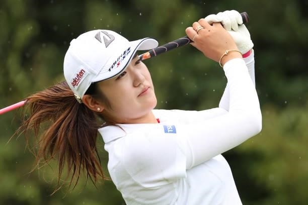 Mone Inami of Japan hits her tee shot on the 15th hole during the first round of the Sumitomo Life Vitality Ladies Tokai Classic at Shin Minami Aichi...