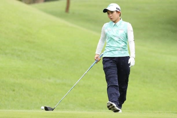 Hikaru Yoshimoto of Japan hits her tee shot on the 12th hole during the first round of the Sumitomo Life Vitality Ladies Tokai Classic at Shin Minami...