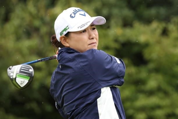 Sakura Yokomine of Japan hits her tee shot on the 15th hole during the first round of the Sumitomo Life Vitality Ladies Tokai Classic at Shin Minami...