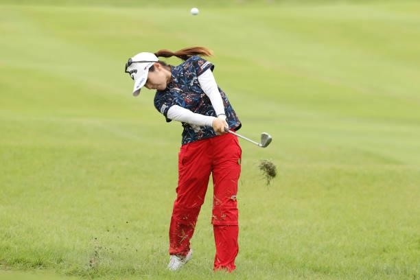 Yuna Nishimura of Japan hits her second shot on the 12th hole during the first round of the Sumitomo Life Vitality Ladies Tokai Classic at Shin...