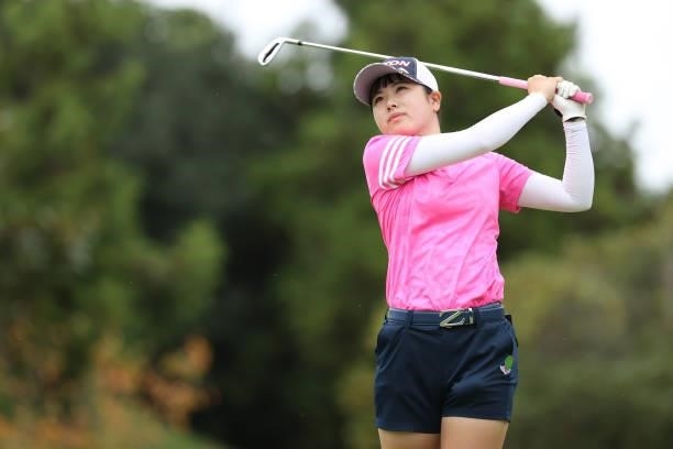 Amyu Ozeki of Japan hits her tee shot on the 11th hole during the first round of the Sumitomo Life Vitality Ladies Tokai Classic at Shin Minami Aichi...