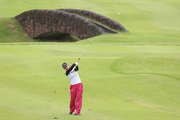 Ritsuiko Ryu of Japan hits her third shot on the 12th hole during the first round of the Sumitomo Life Vitality Ladies Tokai Classic at Shin Minami...