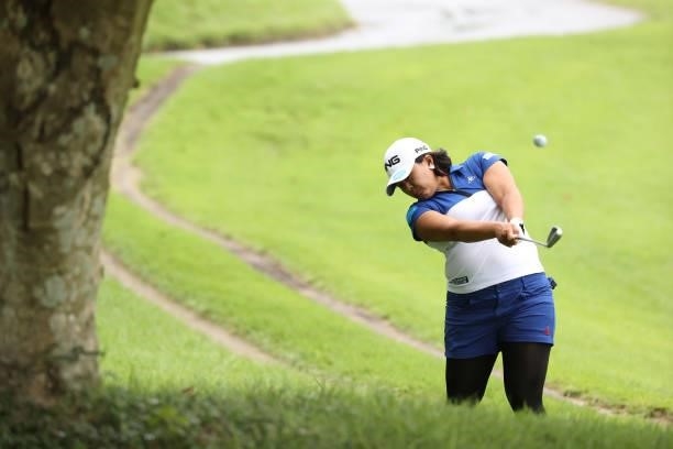 Ai Suzuki of Japan hits her second shot on the 13th hole during the first round of the Sumitomo Life Vitality Ladies Tokai Classic at Shin Minami...
