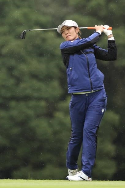 Ayaka Watanabe of Japan hits her tee shot on the 14th hole during the first round of the Sumitomo Life Vitality Ladies Tokai Classic at Shin Minami...