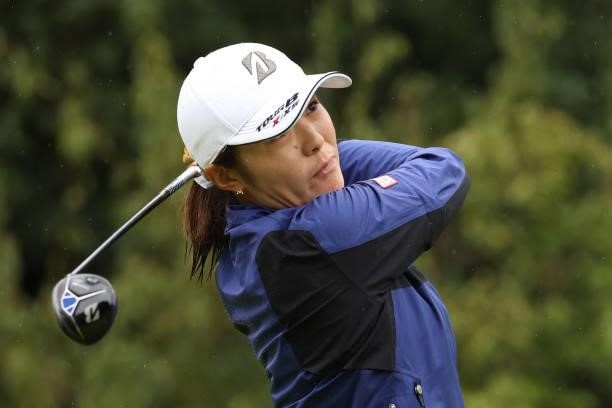 Ayaka Watanabe of Japan hits her tee shot on the 14th hole during the first round of the Sumitomo Life Vitality Ladies Tokai Classic at Shin Minami...