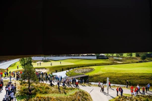 General view of the 18th hole during Day Two of the Dutch Open at Bernardus Golf on September 17, 2021 in Cromvoirt, 's-Hertogenbosch, Netherlands.