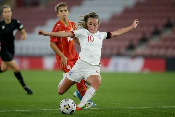 Ella Ann Toone of England fires in a shot during the FIFA Women's World Cup 2023 Qualifier group D match between England and North Macedonia at St....