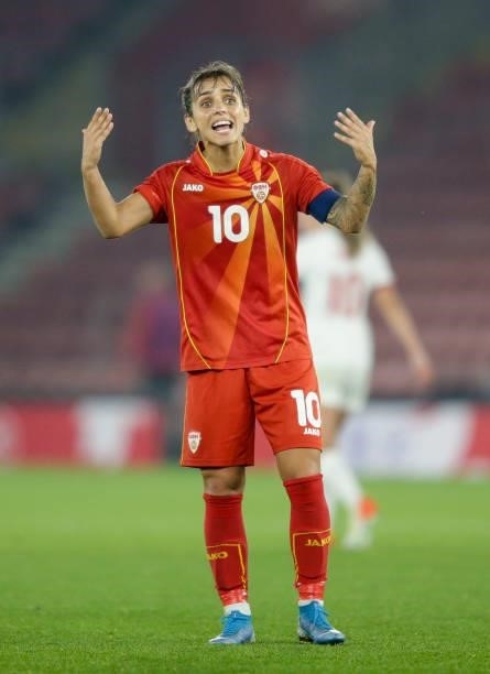 Natasha Andonova of North Macedonia during the FIFA Women's World Cup 2023 Qualifier group D match between England and North Macedonia at St. Mary's...