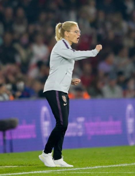 Head Coach Sarina Wiegman of England during the FIFA Women's World Cup 2023 Qualifier group D match between England and North Macedonia at St. Mary's...
