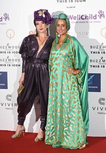 Gaia Wise and Julia Clancey attend The Icon Ball 2021 during London Fashion Week September 2021 at The Landmark Hotel on September 17, 2021 in...