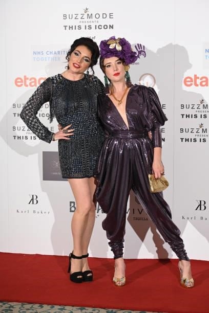 Lois Winstone and Gaia Wise attend The Icon Ball 2021 during London Fashion Week September 2021 at The Landmark Hotel on September 17, 2021 in...
