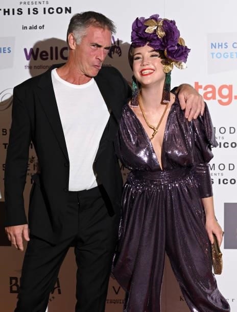 Greg Wise and Gaia Wise attends The Icon Ball 2021 during London Fashion Week September 2021 at The Landmark Hotel on September 17, 2021 in London,...