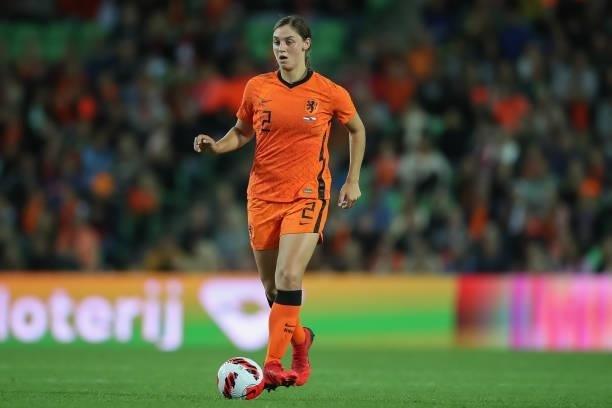 Aniek Nouwen of Netherlands in action during the FIFA Women's World Cup 2023 Qualifier group C match between Netherlands and Czech Republic at...