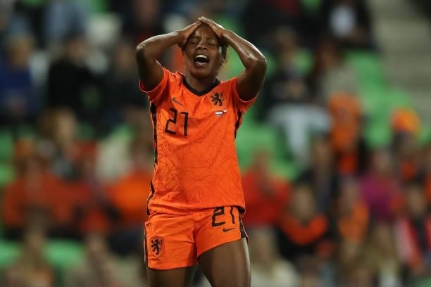 Lineth Beerensteyn of Netherlands reacts during the FIFA Women's World Cup 2023 Qualifier group C match between Netherlands and Czech Republic at...
