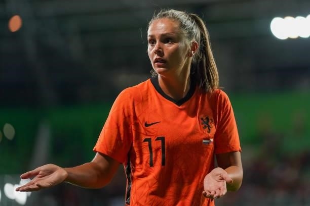 Lieke Martens of Netherlands reacts during the FIFA Women's World Cup 2023 Qualifier group C match between Netherlands and Czech Republic at Euroborg...
