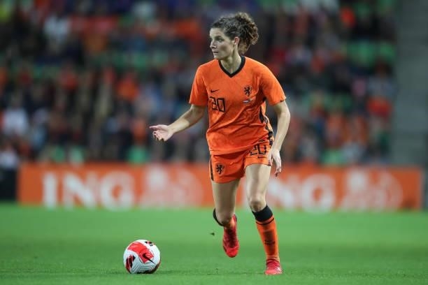 Dominique Janssen of Netherlands in action during the FIFA Women's World Cup 2023 Qualifier group C match between Netherlands and Czech Republic at...