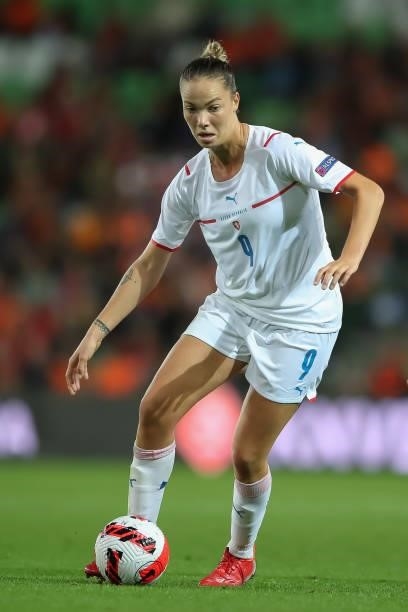 Andrea Staskova of Czech Republic in action during the FIFA Women's World Cup 2023 Qualifier group C match between Netherlands and Czech Republic at...