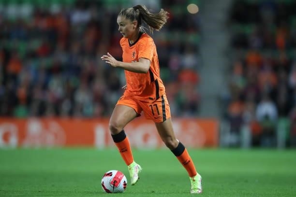 Lieke Martens of Netherlands in action during the FIFA Women's World Cup 2023 Qualifier group C match between Netherlands and Czech Republic at...
