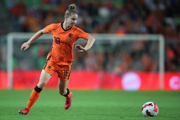 Sisca Folkertsma of Netherlands in action during the FIFA Women's World Cup 2023 Qualifier group C match between Netherlands and Czech Republic at...