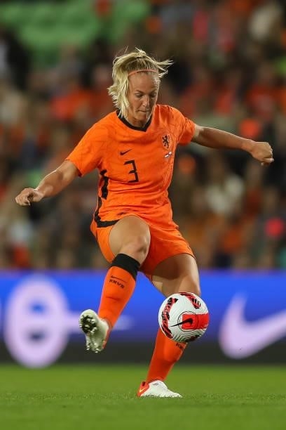Stefanie van der Gragt of Netherlands in action during the FIFA Women's World Cup 2023 Qualifier group C match between Netherlands and Czech Republic...