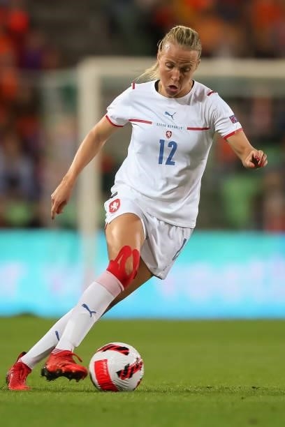 Klara Cahynova of Czech Republic in action during the FIFA Women's World Cup 2023 Qualifier group C match between Netherlands and Czech Republic at...