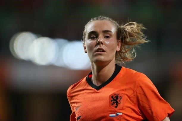 Jill Roord of Netherlands reacts during the FIFA Women's World Cup 2023 Qualifier group C match between Netherlands and Czech Republic at Euroborg on...