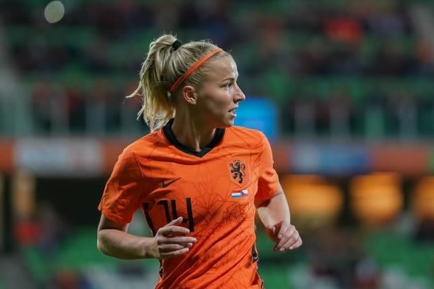 Jackie Groenen of Netherlands reacts during the FIFA Women's World Cup 2023 Qualifier group C match between Netherlands and Czech Republic at...