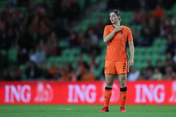 Aniek Nouwen of Netherlands reacts during the FIFA Women's World Cup 2023 Qualifier group C match between Netherlands and Czech Republic at Euroborg...