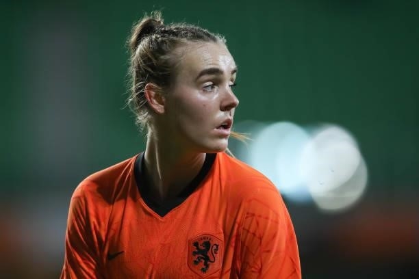 Jill Roord of Netherlands reacts during the FIFA Women's World Cup 2023 Qualifier group C match between Netherlands and Czech Republic at Euroborg on...