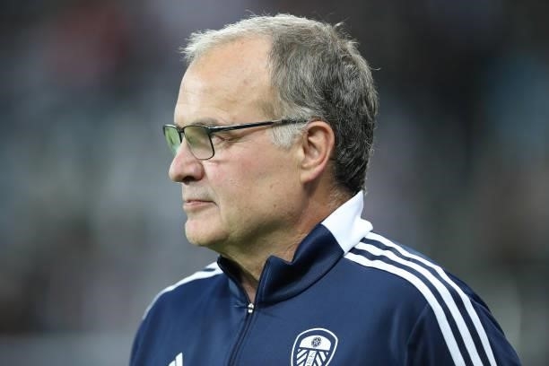 Marcelo Bielsa, Manager of Leeds United looks on during the Premier League match between Newcastle United and Leeds United at St. James Park on...