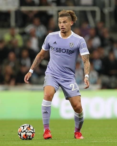 Kalvin Phillips of Leeds United controls the ball during the Premier League match between Newcastle United and Leeds United at St. James Park on...