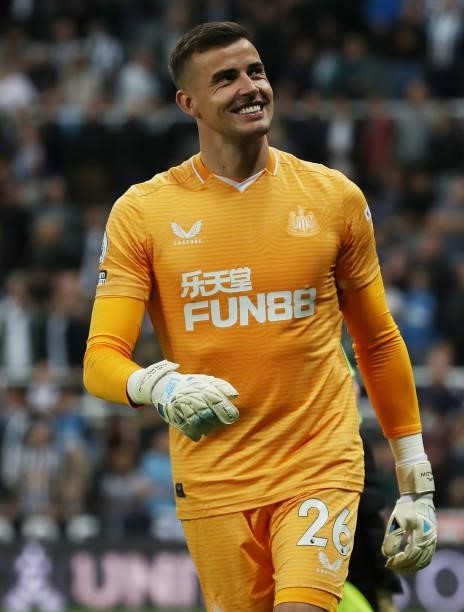 Karl Darlow of Newcastle United is seen during the Premier League match between Newcastle United and Leeds United at St. James Park on September 17,...