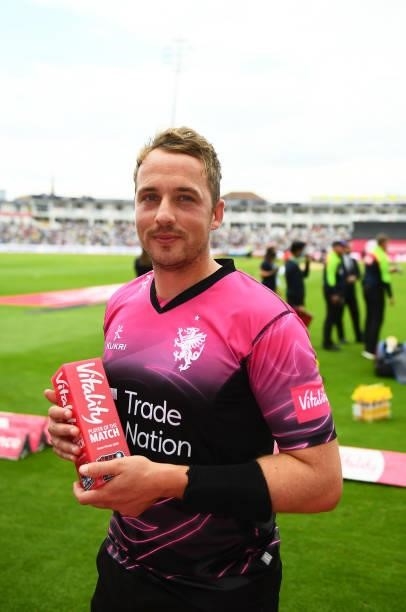Josh Davey of Somerset poses following the Semi-Final of the Vitality T20 Blast match between Hampshire Hawks and Somerset at Edgbaston on September...