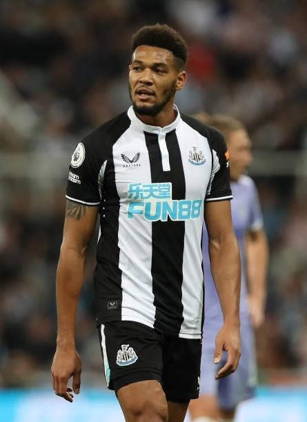 Joelinton of Newcastle United is seen during the Premier League match between Newcastle United and Leeds United at St. James Park on September 17,...