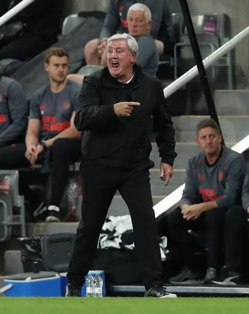 Newcastle United manager Steve Bruce reacts during the Premier League match between Newcastle United and Leeds United at St. James Park on September...