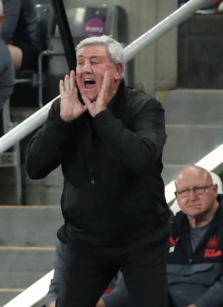Newcastle United manager Steve Bruce reacts during the Premier League match between Newcastle United and Leeds United at St. James Park on September...