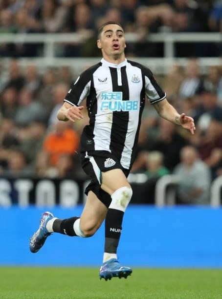Miguel Almiron of Newcastle United is seen in action during the Premier League match between Newcastle United and Leeds United at St. James Park on...