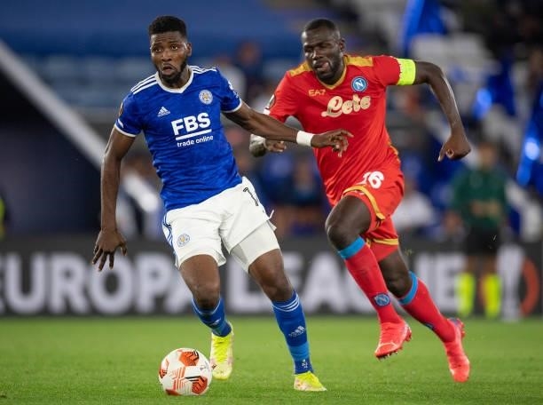 Kalidou Koulibaly of SSC Napoli and Kelechi Iheanacho of Leicester City during the UEFA Europa League group C match between Leicester City and SSC...