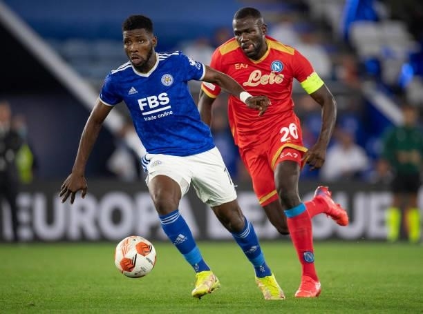 Kalidou Koulibaly of SSC Napoli and Kelechi Iheanacho of Leicester City during the UEFA Europa League group C match between Leicester City and SSC...