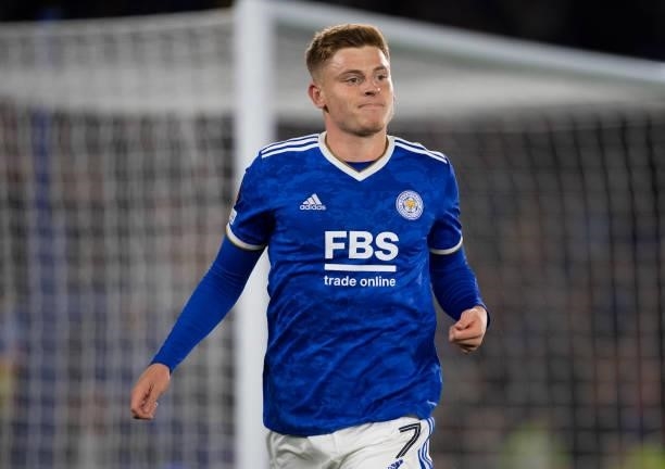 Harvey Barnes celebrates scoring the second goal for Leicester City during the UEFA Europa League group C match between Leicester City and SSC Napoli...