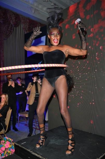Grace Jones attends The Icon Ball 2021 during London Fashion Week September 2021 at The Landmark Hotel on September 17, 2021 in London, England.