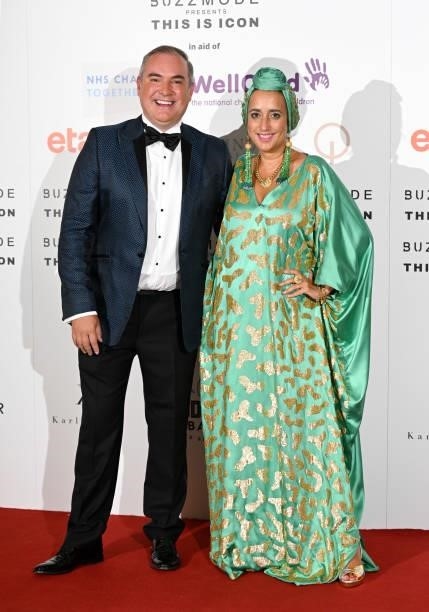 Nick Ede and Julia Clancey attend The Icon Ball 2021 during London Fashion Week September 2021 at The Landmark Hotel on September 17, 2021 in London,...