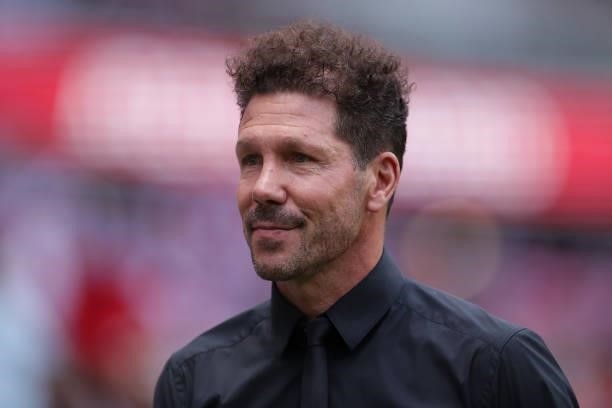 Manager Diego Simeone of Atletico de Madrid reacts prior to start the La Liga Santander match between Club Atletico de Madrid and Athletic Club at...